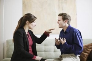 Woman accusing man of lying