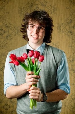 pathetic guy with flowers